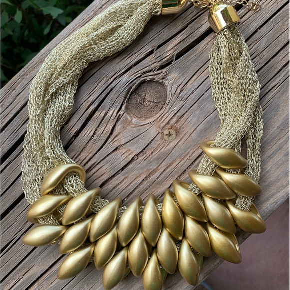 Gold Mesh Statement Necklace LAST ONE - Picture 3 of 5